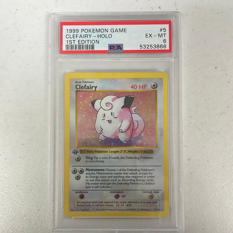 PSA 6 EX - MT - Clefairy 5/102 1st Edition Base Set Shadowless Pokemon Holo