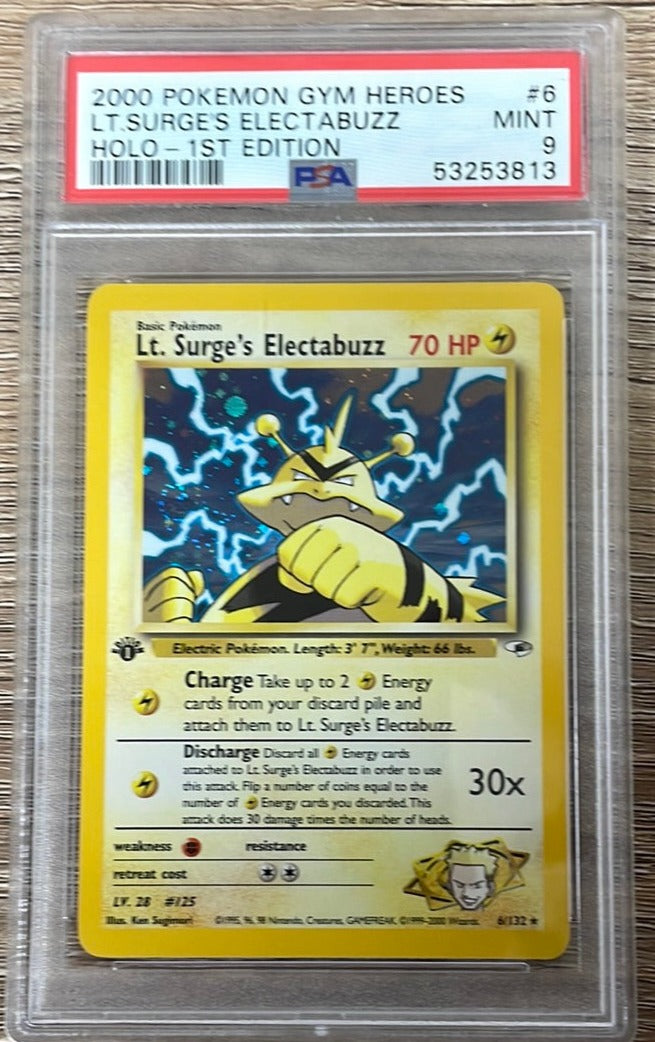 PSA 9 MINT - Lt. Surge's Electabuzz 6/132 1st Edition Gym Heroes Holo PSA 9 MINT - Lt. Surge's Electabuzz 6/132 1st Edition Gym Heroes Holo