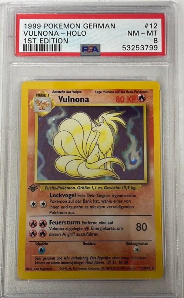 PSA 8 NM - MT - Ninetales 12/102 1st Edition German (Vulnona) Base Set PSA 8 NM - MT - Ninetales 12/102 1st Edition German (Vulnona) Base Set
