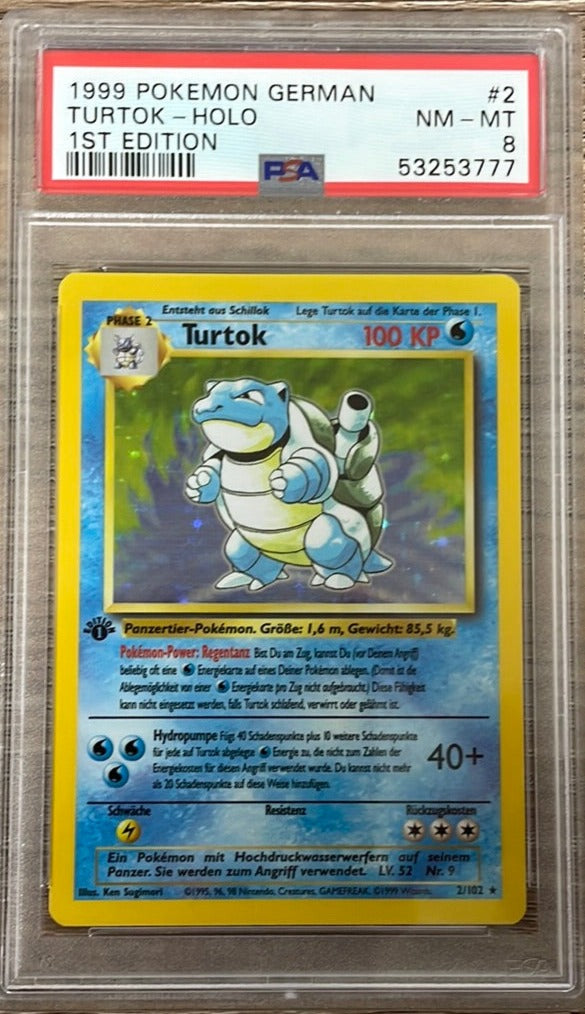 PSA 8 NM - MT - Blastoise 2/102 1st Edition German (Turtok) Base Set Pokemon Holo PSA 8 NM - MT - Blastoise 2/102 1st Edition German (Turtok) Base Set Pokemon Holo