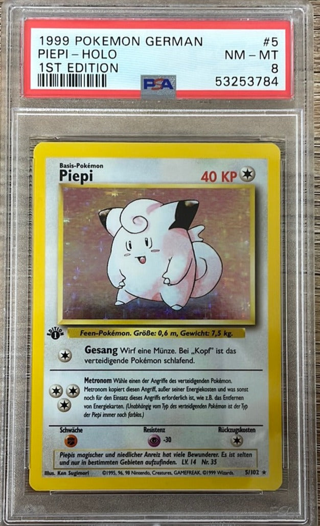 PSA 8 NM - MT - Clefairy 5/102 1st Edition German (Piepi) Base Set Pok PSA 8 NM - MT - Clefairy 5/102 1st Edition German (Piepi) Base Set Pok
