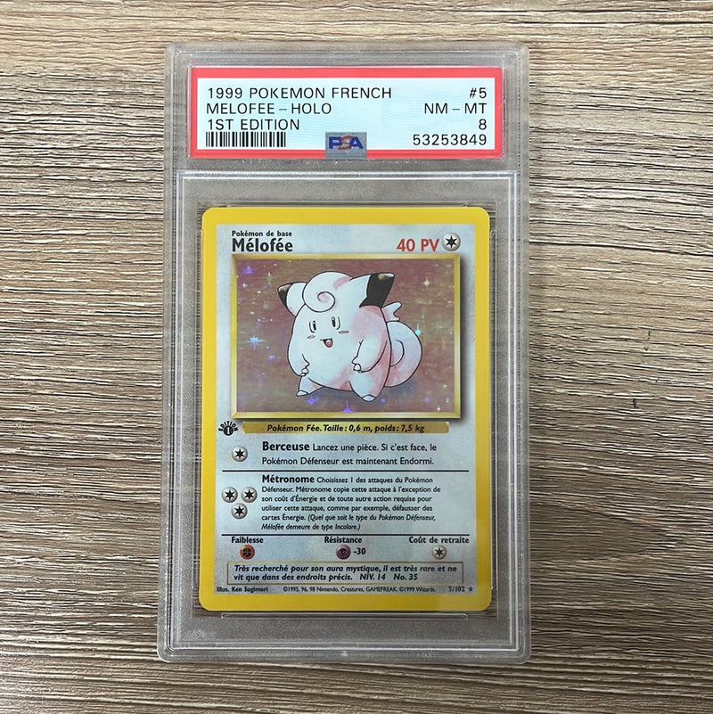 PSA 8 NM - MT - Clefairy 5/102 1st Edition French Base Set Holo Pokemo PSA 8 NM - MT - Clefairy 5/102 1st Edition French Base Set Holo Pokemo