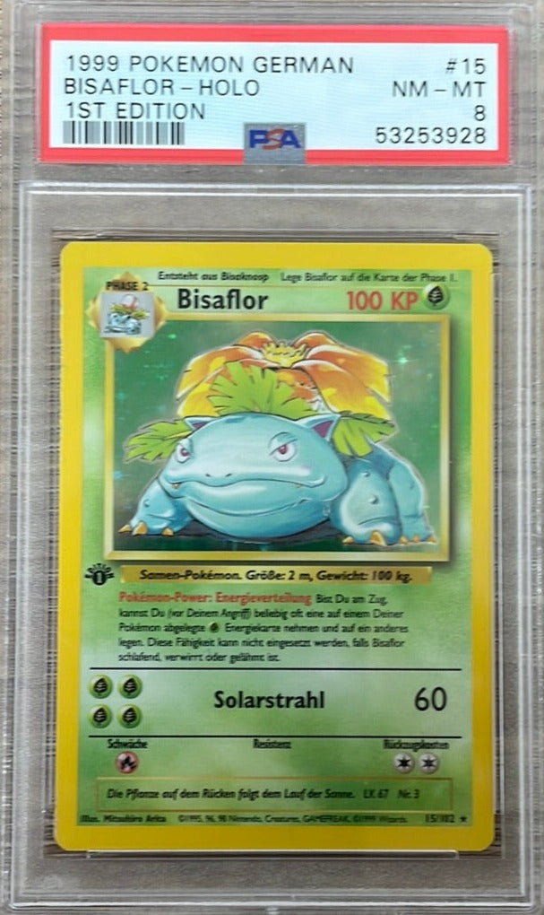 PSA 8 NM - MT - Venusaur 15/102 1st Edition German (Bisaflor) Base Set PSA 8 NM - MT - Venusaur 15/102 1st Edition German (Bisaflor) Base Set