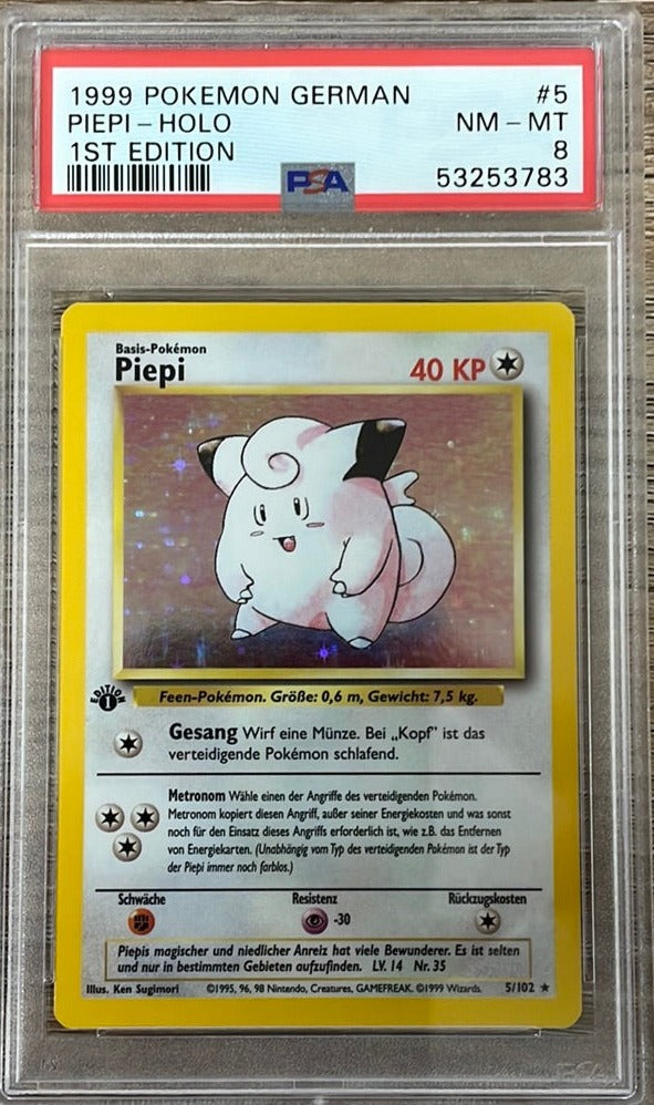 PSA 8 NM - MT - Clefairy 5/102 1st Edition German (Peipi) Base Set Pokemon Holo