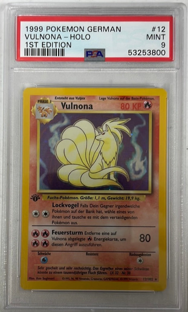 PSA 9 MINT - Ninetales 12/102 1st Edition German (Vulnona) Base Set Pokemon Holo PSA 9 MINT - Ninetales 12/102 1st Edition German (Vulnona) Base Set Pokemon Holo