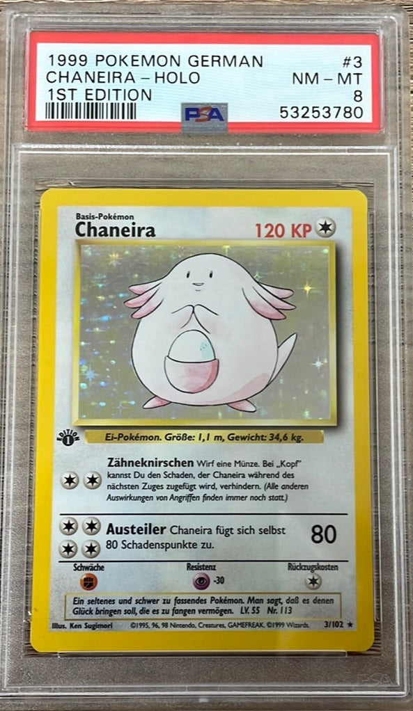 PSA 8 NM - MT - Chansey 3/102 1st Edition German Base Set Pokemon Holo