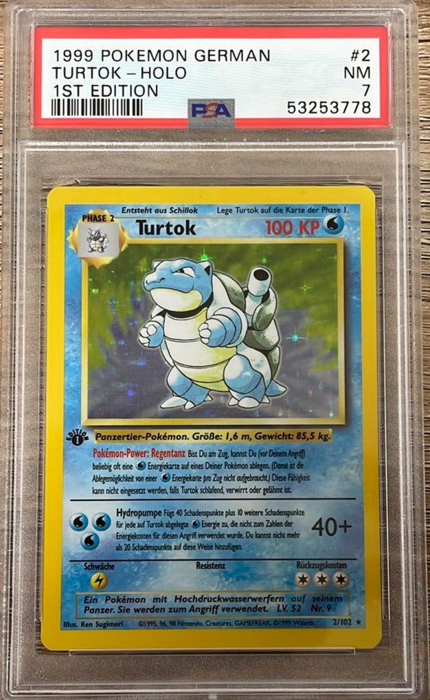 PSA 7 NM - Blastoise 2/102 1st Edition German (Turtok) Base Set Pokemo PSA 7 NM - Blastoise 2/102 1st Edition German (Turtok) Base Set Pokemo