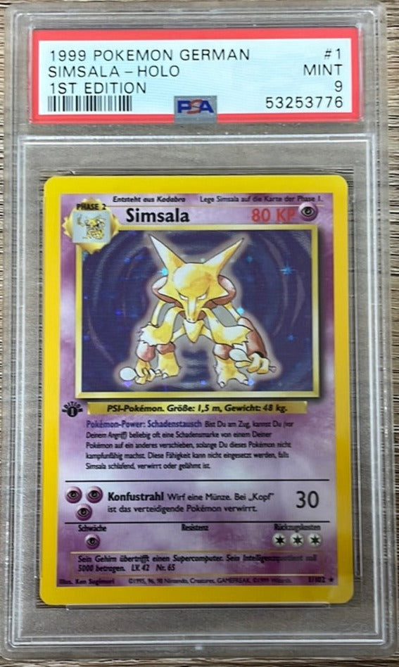 PSA 9 MINT - Alakazam 1/102 1st Edition German (Simsala) Base Set Poke PSA 9 MINT - Alakazam 1/102 1st Edition German (Simsala) Base Set Poke