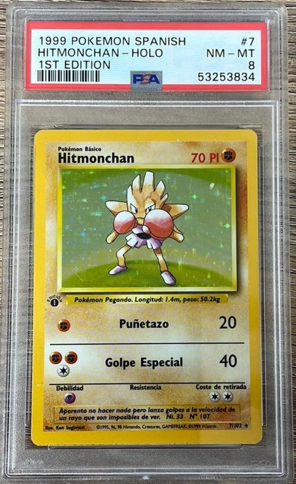 PSA 8 NM - MT Hitmonchan 7/102 1st Edition Spanish Base Set Holo Pokemon