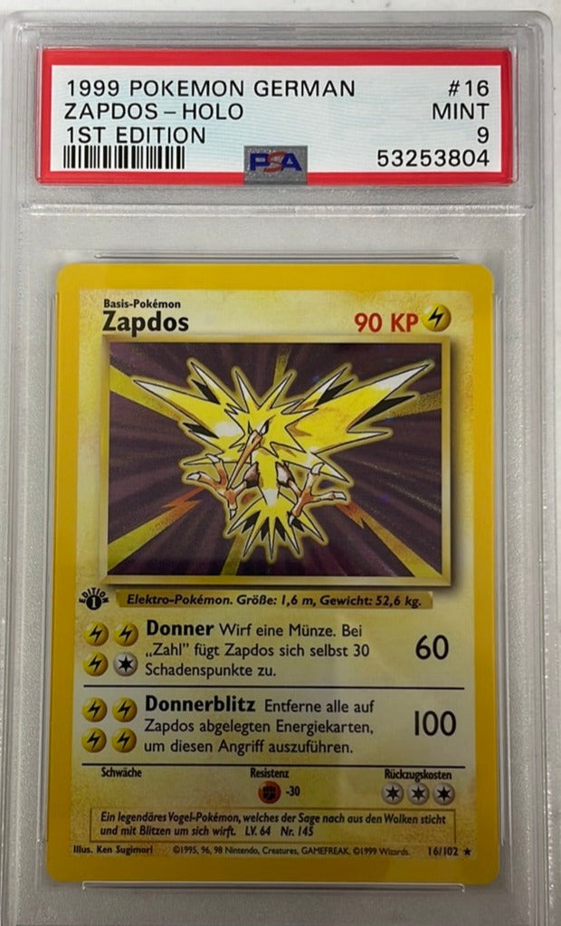 PSA 9 MINT - Zapdos 16/102 1st Edition German Base Set Pokemon Holo PSA 9 MINT - Zapdos 16/102 1st Edition German Base Set Pokemon Holo