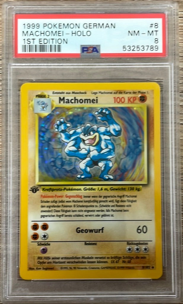 PSA 8 NM- MT - Machamp 8/102 1st Edition German (Machomei) Base Set Pokemon Holo