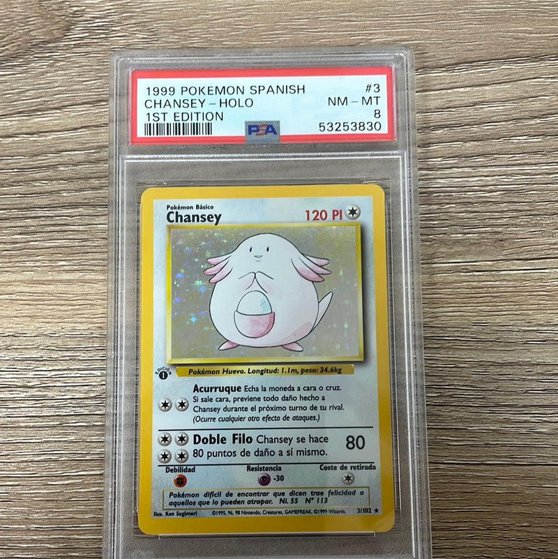 PSA 8 NM - MT - Chansey 3/102 1st Edition Spanish Base Set Holo Pokemo PSA 8 NM - MT - Chansey 3/102 1st Edition Spanish Base Set Holo Pokemo