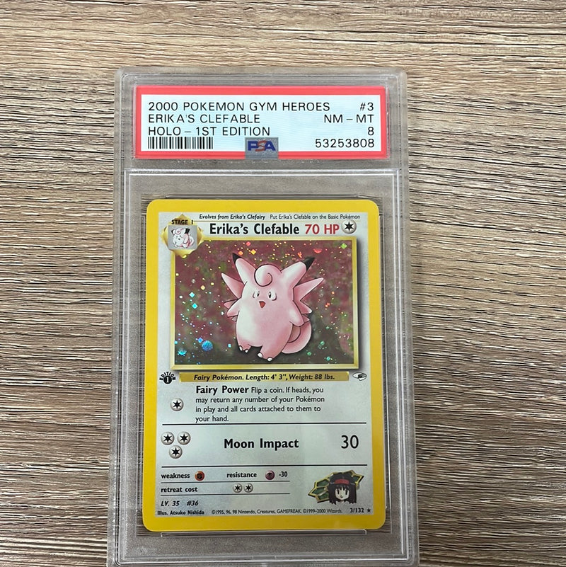 PSA 8 Pokémon Gym Heroes #5 saving Erika’s Vileplume Holo 1st Edition