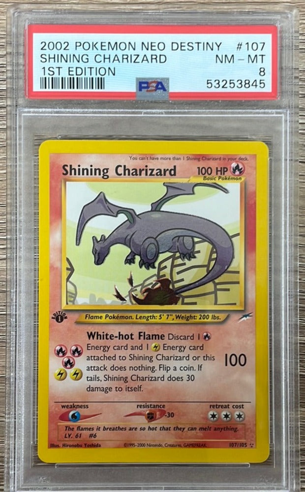 PSA 8 NM - MT - Shining Charizard 107/105 1st Edition Neo Destiny Holo PSA 8 NM - MT - Shining Charizard 107/105 1st Edition Neo Destiny Holo