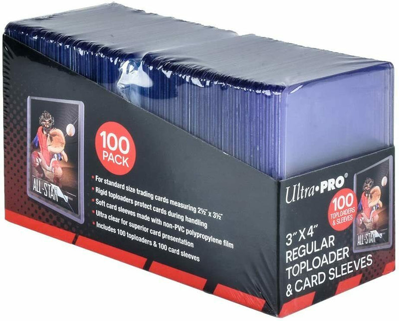 Ultra PRO 3x4 inch Regular TopLoader [Combo Pack 100 Toploader & 100 Soft Sleeves]